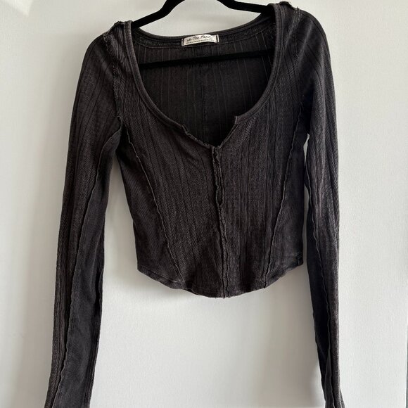 We The Free longsleeve dark brown/grey/black shirt with intricate detailing - Picture 1 of 3